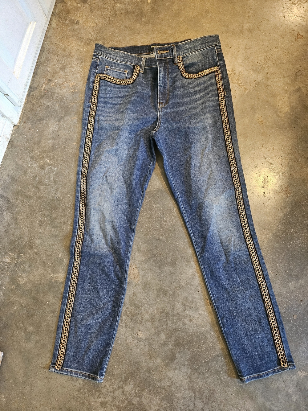 Juicy Couture Black Label  Straight Leg Jeans with Gold Chain Trim - Blue 29